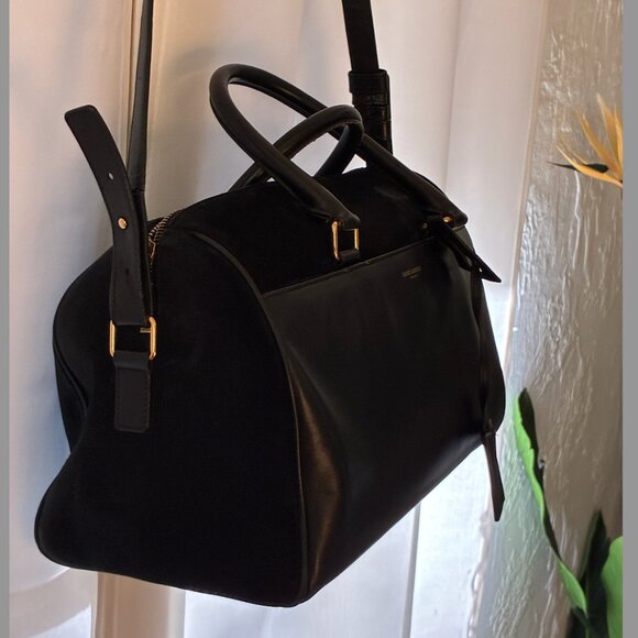 Saint Laurent Duffle 6 – Black Suede w/Leather Front Pocket & Trim - Picture 7 of 16